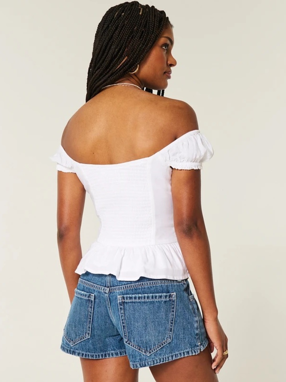 Hollister White Peplum Button-Front Square Neck Top - Picture 2 of 8